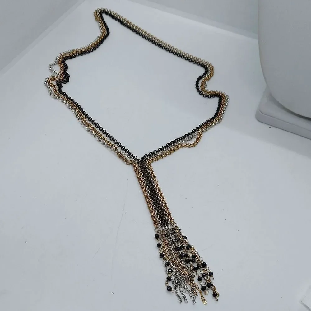 Mixed metal Y drop necklace fringe‎